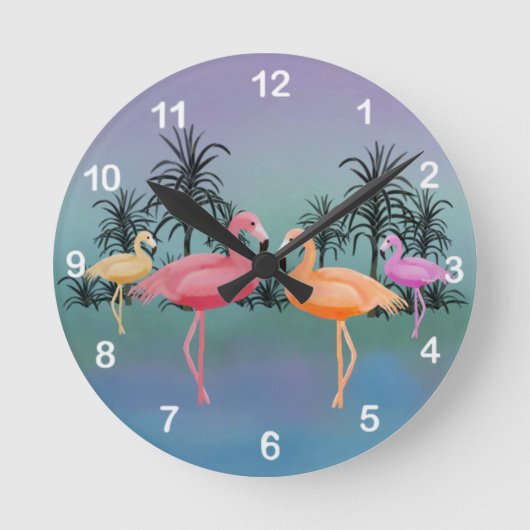 Fabulous Flamingos Clock Ronde Klok (Voorkant)
