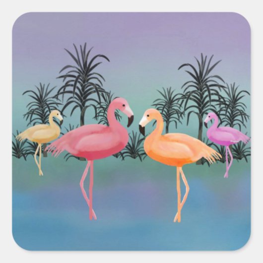Fabulous Flamingos Vierkante Sticker (Voorkant)
