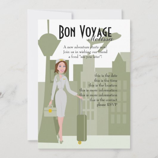 Fabulous Flight Attendant Invitation in Green Kaart (Voorkant)