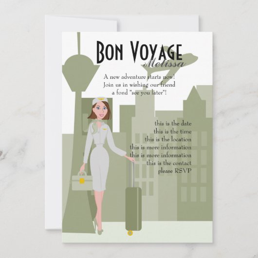 Fabulous Flight Attendant Invitation in Green Kaart (Voorkant)