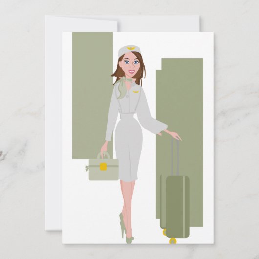 Fabulous Flight Attendant Invitation in Green Kaart (Achterkant)