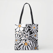 Fabulous Floral Black and White Abstract Tote Bag (Voorkant)