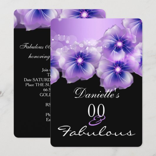 Fabulous Floral Flowers Paars Black Party Kaart (Voorkant / Achterkant)