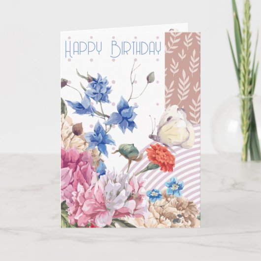 Fabulous Floral & Patchwork Birthday Kaart (Voorkant)