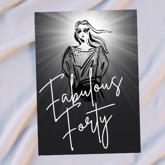 Fabulous Forty Woman Black Sketch 40th Birthday Kaart
