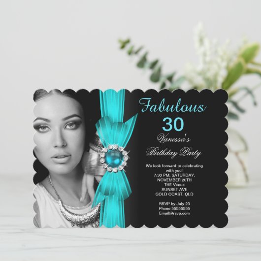 Fabulous Foto van Birthday Party Blauwgroen Blue B Kaart (Staand voorkant)