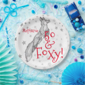 Fabulous Foxy 50th Birthday Black White Fox Papieren Bordje (Feest)