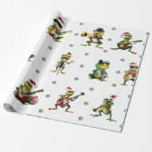 Fabulous Frog Jazz Band Kerstvakantie op Wit Cadeaupapier (Uitgerold)