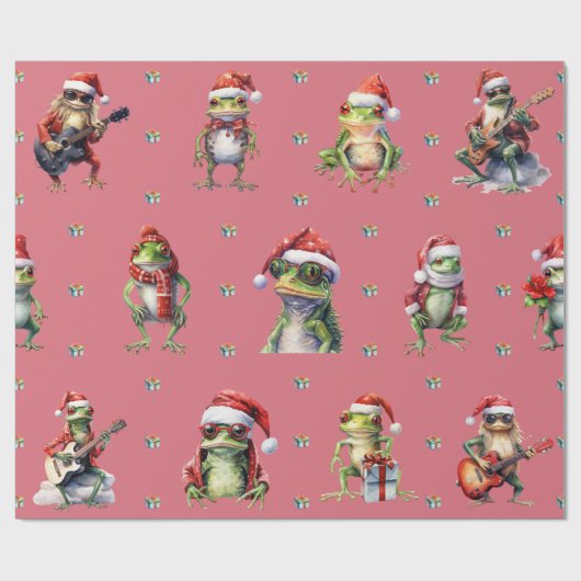 Fabulous Frog Rock Band Christmas Holiday LT Red Cadeaupapier (Vlak)