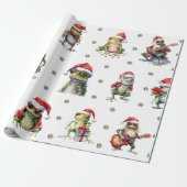 Fabulous Frog Rock Band Kerst Vakantie op Wit Cadeaupapier (Uitgerold)