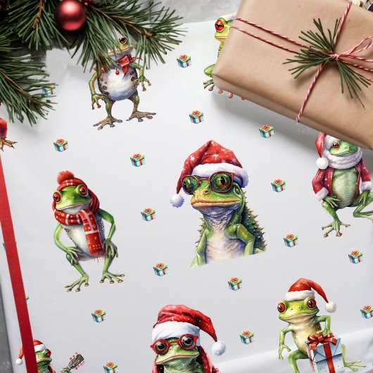 Fabulous Frog Rock Band Kerst Vakantie op Wit Cadeaupapier