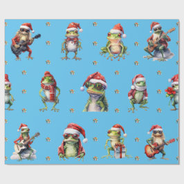 Fabulous Frog Rock Band Kerstvakantie op Blauw Cadeaupapier