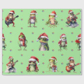 Fabulous Frog Rock Band Kerstvakantie op Groen Cadeaupapier (Vlak)