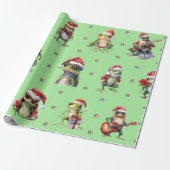 Fabulous Frog Rock Band Kerstvakantie op Groen Cadeaupapier (Uitgerold)