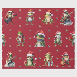 Fabulous Frog Rock Band Kerstvakantie op rood Cadeaupapier