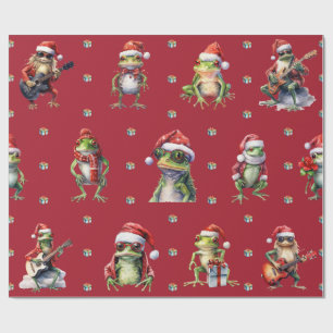 Fabulous Frog Rock Band Kerstvakantie op rood Cadeaupapier