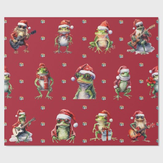 Fabulous Frog Rock Band Kerstvakantie op rood Cadeaupapier (Vlak)