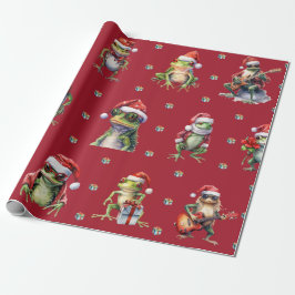 Fabulous Frog Rock Band Kerstvakantie op rood Cadeaupapier