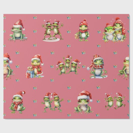Fabulous Frogs Kerstvakantie LT Rood Wrapping Cadeaupapier (Vlak)