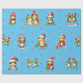 Fabulous Frogs Kerstvakantie op Blue Cadeaupapier
