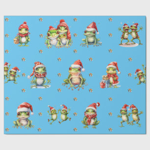 Fabulous Frogs Kerstvakantie op Blue Cadeaupapier