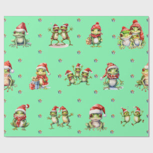 Fabulous Frogs Kerstvakantie op Groene Wrapping Cadeaupapier