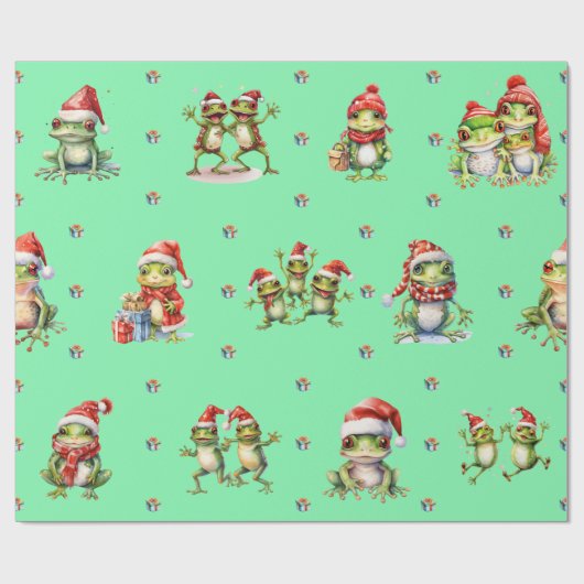 Fabulous Frogs Kerstvakantie op Groene Wrapping Cadeaupapier (Vlak)
