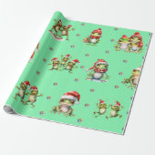 Fabulous Frogs Kerstvakantie op Groene Wrapping Cadeaupapier (Uitgerold)