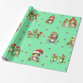 Fabulous Frogs Kerstvakantie op Groene Wrapping Cadeaupapier