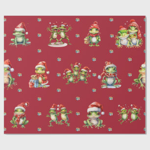Fabulous Frogs Kerstvakantie op Red Wrapping Cadeaupapier