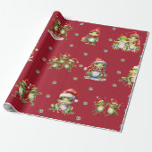 Fabulous Frogs Kerstvakantie op Red Wrapping Cadeaupapier (Uitgerold)