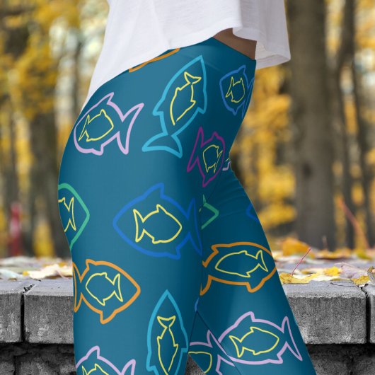 Fabulous Fun Blue Ocean Multi Fin Pattern Leggings