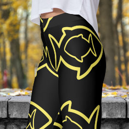 Fabulous Fun Zwart en Geel Vin Patroon Leggings