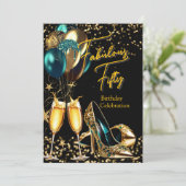 Fabulous Glitter Blauwgroen Blauw Gouden Hakken Ch Kaart (Staand voorkant)