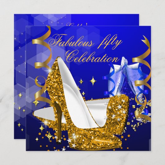 Fabulous Glitter Blue Gold High Hiel Dag 5 Kaart (Voorkant / Achterkant)