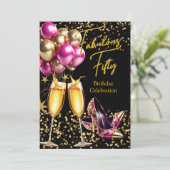 Fabulous Glitter Hot Pink Gouden Hakken Champagne Kaart (Staand voorkant)