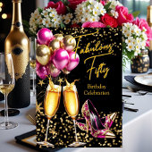 Fabulous Glitter Hot Pink Gouden Hakken Champagne Kaart