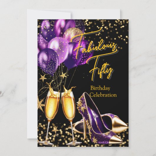 Fabulous Glitter Paarse gouden hakken Champagne in Kaart (Voorkant)