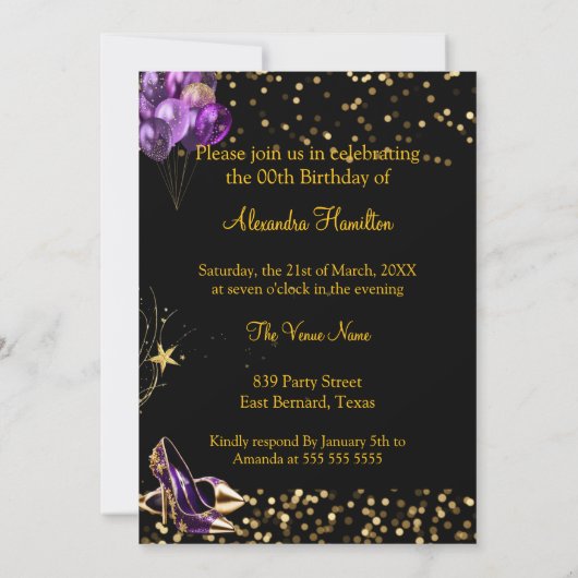 Fabulous Glitter Paarse gouden hakken Champagne in Kaart (Achterkant)