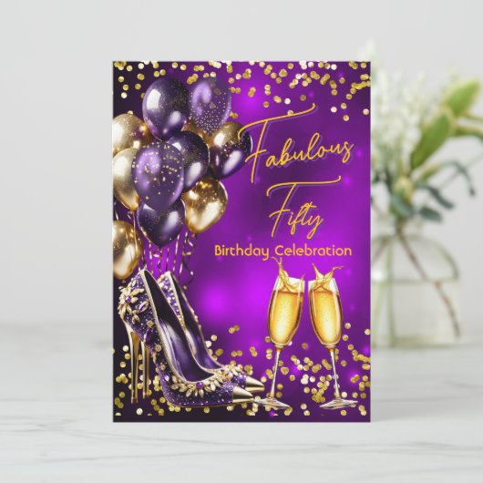 Fabulous Glitter Paarse Gouden Hoge Hakken Champag Kaart (Staand voorkant)