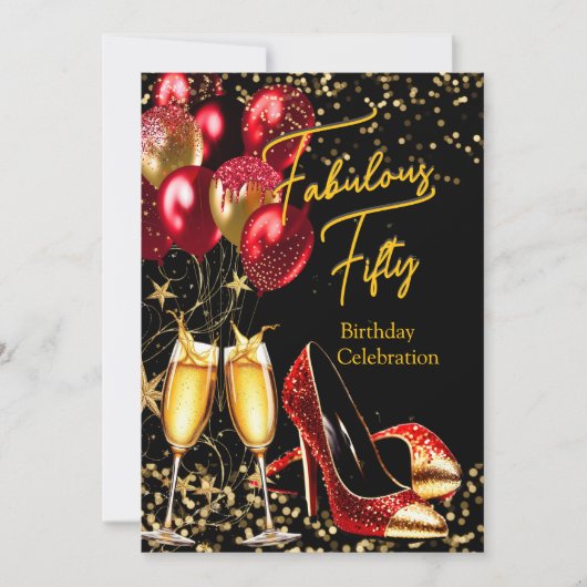 Fabulous Glitter Red Gold Hakken Champagne Kaart (Voorkant)