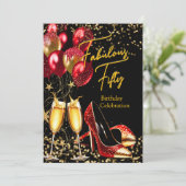 Fabulous Glitter Red Gold Hakken Champagne Kaart (Staand voorkant)