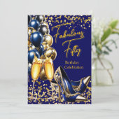 Fabulous Glitter Royal Blue Gold hakken Champagne Kaart (Staand voorkant)