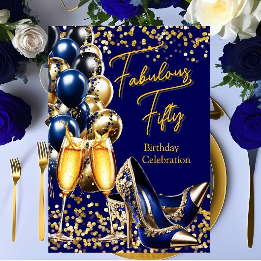 Fabulous Glitter Royal Blue Gold hakken Champagne Kaart