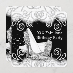 Fabulous Glitter Silver High Heels Birthday Party Kaart