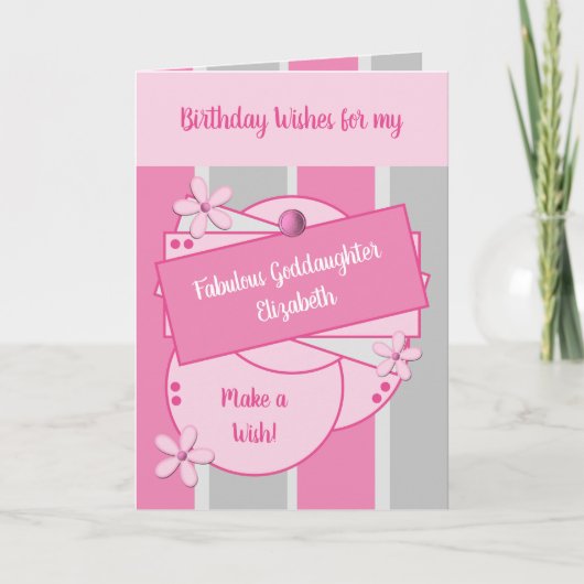 Fabulous Goddochter Birthday wenst roze Kaart (Voorkant)