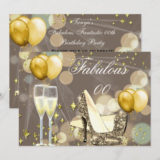 Fabulous Gold Beige Champagne Birthday Party 2 Kaart (Voorkant / Achterkant)