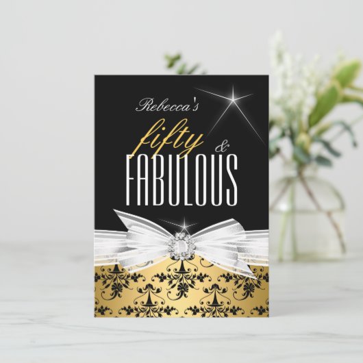 Fabulous Gold Black Damask 50e verjaardag Kaart (Staand voorkant)