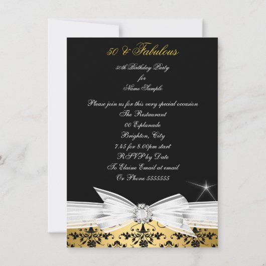 Fabulous Gold Black Damask 50e verjaardag Kaart (Achterkant)