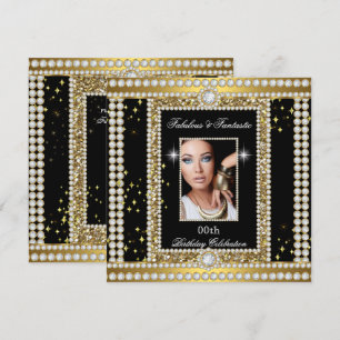 Fabulous Gold Black Glamour Photo Diamond Party Kaart